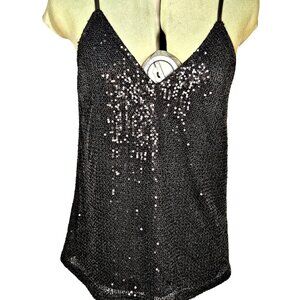 Womans babydoll festive holiday black sequin racerback adjustible strap tank S